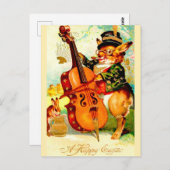 Vintages Bunny Playing mit Violin Ostergruß Postkarte (Vorne/Hinten)