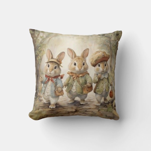 Vintages Bunny Throw Kissen (Vorderseite)