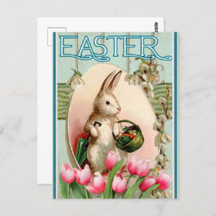 Vintages Bunny Tulip Floral und Ostereier Postkarte