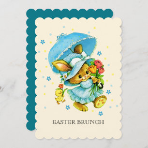 Vintages Bunny und Chick Oaster Brunch Einladung