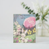 Vintages Bunny zieht riesige Ostereier Feiertagskarte (Stehend Vorderseite)