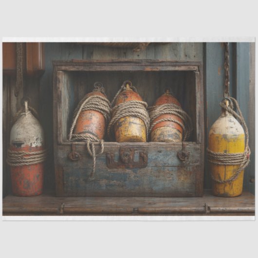 Vintages Buoy Set Rustikale nautische Decoupage Seidenpapier (Vorderseite)