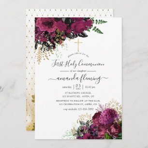 Vintages Burgund - Marsala und Goldene heilige Kom Einladung