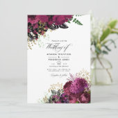 Vintages Burgund - Marsala und Goldhochzeit Einladung (Stehend Vorderseite)