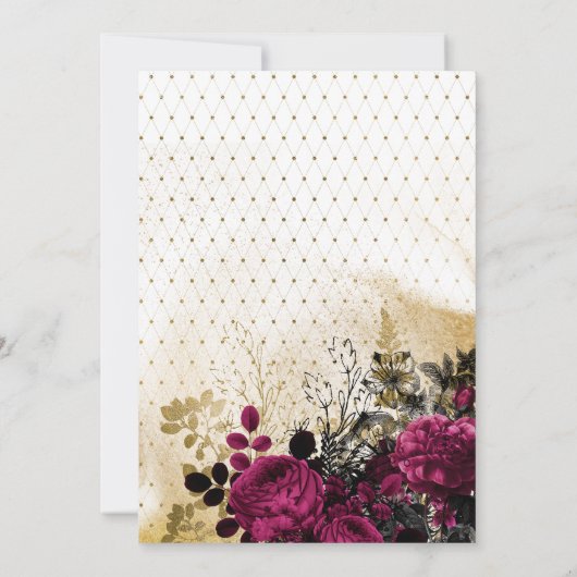 Vintages Burgund - Marsala und Goldhochzeit Einladung (Rückseite)