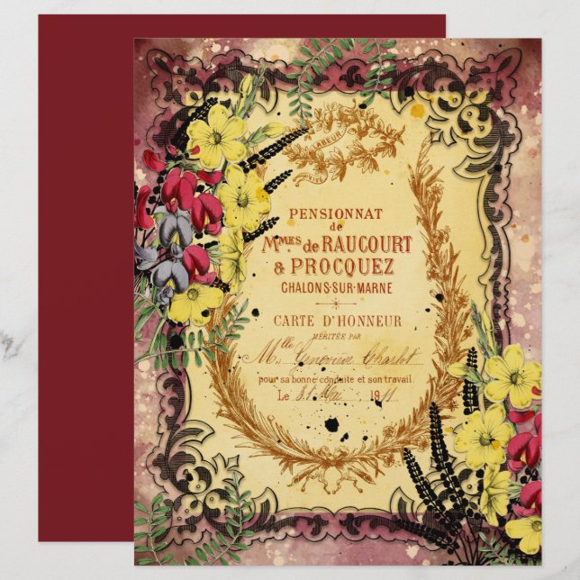 Vintages Burgundy Ephemera Frames Scrapbook (Vorne/Hinten)