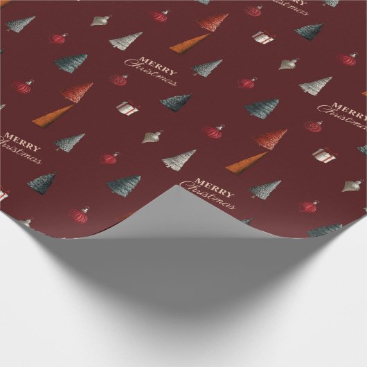 Vintages Burgundy Frohe Weihnachten Geschenkpapier (Ecke)