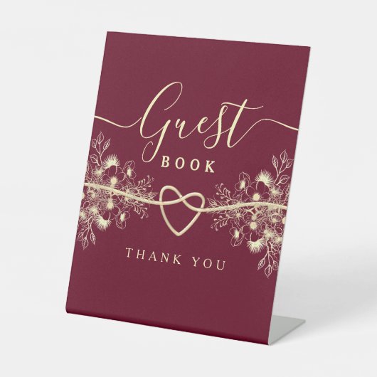 Vintages Burgundy Wedding Gästebuch Sockelschild (Vorderseite)