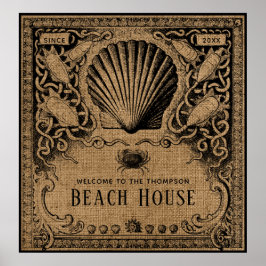 Vintages Burlap Beach House Poster