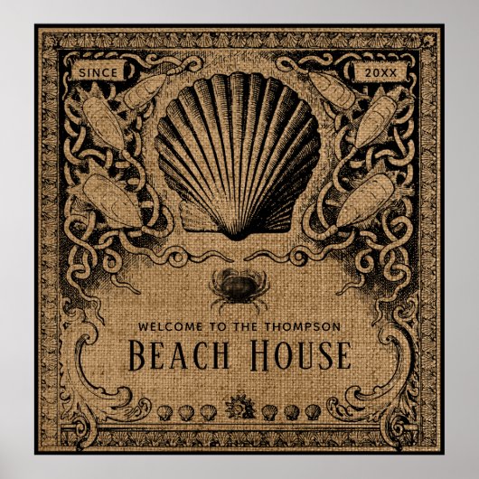 Vintages Burlap Beach House Poster (Vorne)