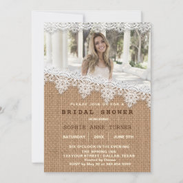 Vintages Burlap Lace Foto Brautparty Einladung