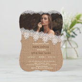 Vintages Burlap Lace Foto Brautparty Einladung (Stehend Vorderseite)