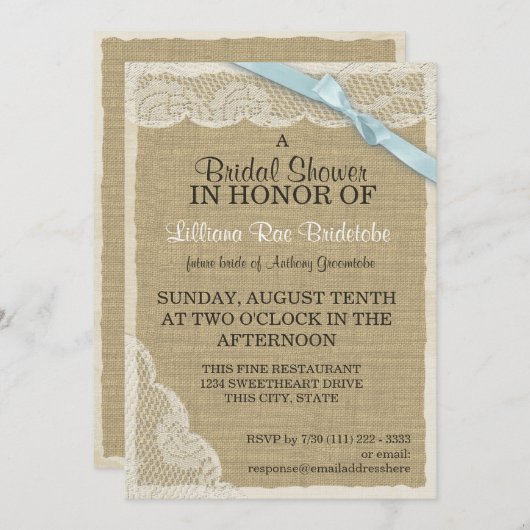 Vintages Burlap- und Lace-Brautparty Einladung (Vorne/Hinten)