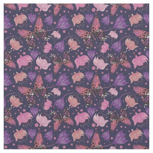 Vintages Butterfly Blue Floral Pattern Stoff (Nahaufnahme)