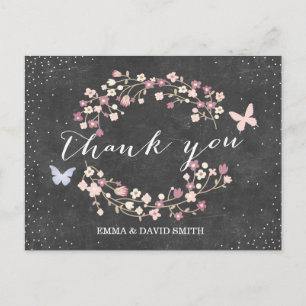 Vintages Butterfly- Chalkboard und Blume Vielen Da Postkarte