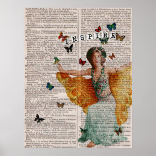 Vintages Butterfly Dancer Buchseiten-Poster Poster