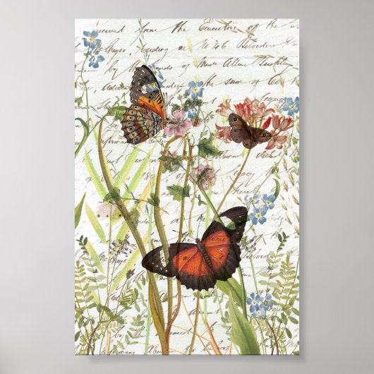 Vintages Butterfly Garden Collage Poster (Vorne)