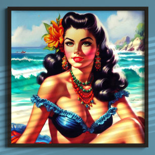 Vintages Button am Strand Poster