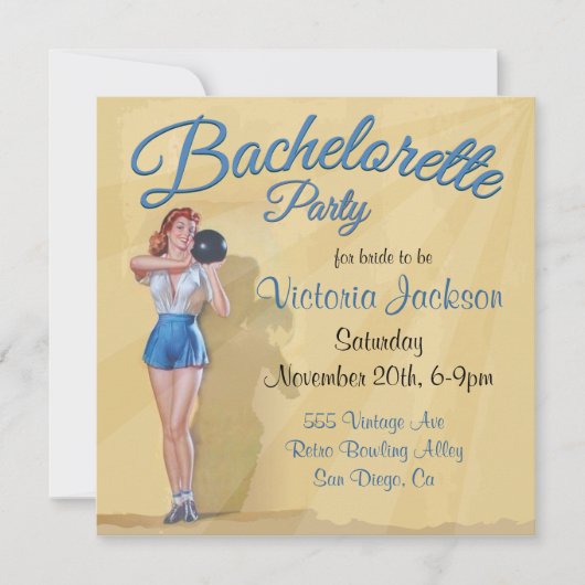 Vintages Button Bowling Junggeselinnen-Abschied Einladung (Vorderseite)