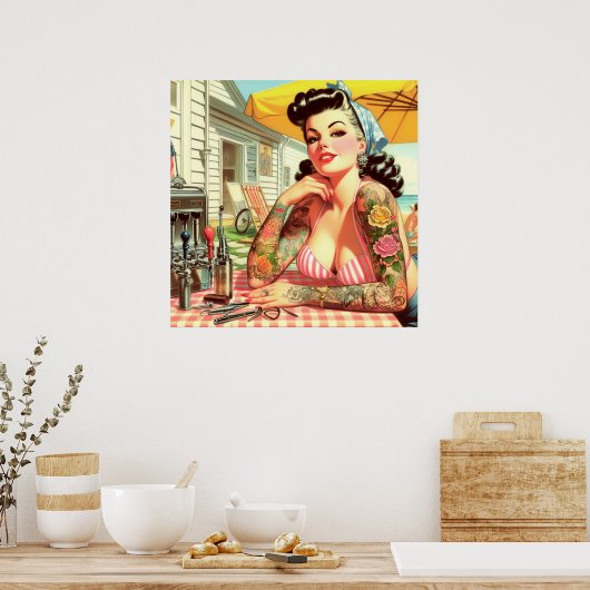 Vintages Button der Alten Schule Poster (Küche)