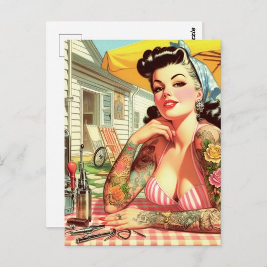 Vintages Button der Alten Schule Postkarte (Vorne/Hinten)