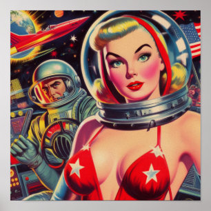 Vintages Button des Astronauten Poster
