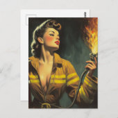 Vintages Button für Feuerwehrleute Postkarte (Vorne/Hinten)