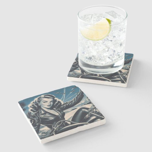 Vintages Button für Motorräder Steinuntersetzer (Seitenansicht)