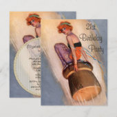 Vintages Button herauf Mädchen u. Einladung (Vorne/Hinten)