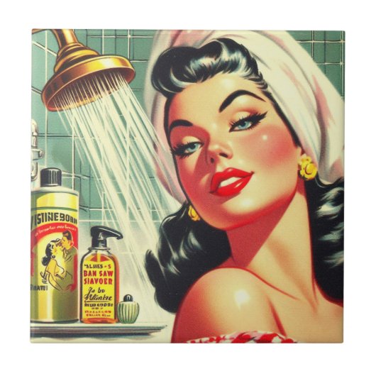 Vintages Button mit Dusche Fliese (Vorderseite)