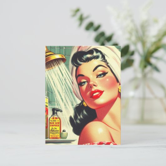 Vintages Button mit Dusche Postkarte (Stehend Vorderseite)