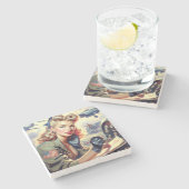 Vintages Button Steinuntersetzer (Seitenansicht)