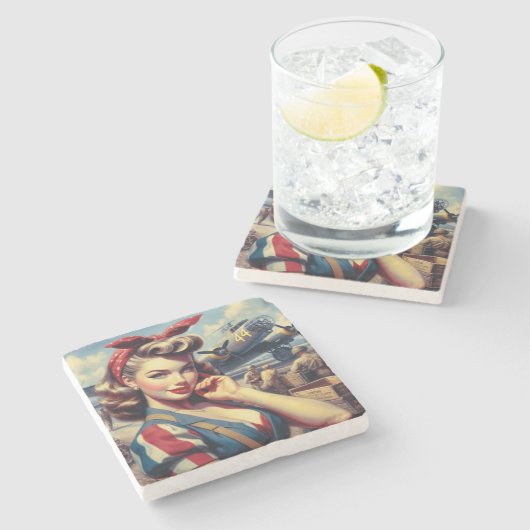 Vintages Button Steinuntersetzer (Seitenansicht)