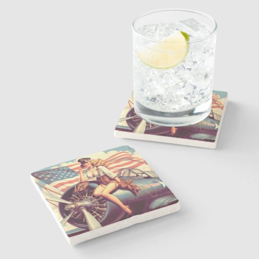 Vintages Button Steinuntersetzer (Seitenansicht)