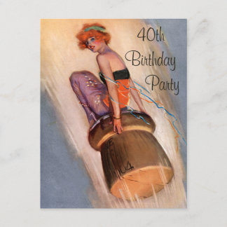 Vintages Button Up Girl & Champagne Cork 40. Gebur Einladung