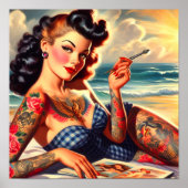Vintages Button von Tattooed Beach Poster (Vorne)