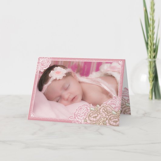 Vintages Cabbage Rose Foto Vielen Dank Dankeskarte (Vorderseite)