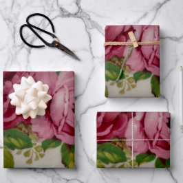 Vintages Cabbage Wrapping Paper Flat Sheet Set 3 Geschenkpapier Set