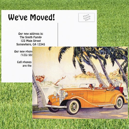 Vintages Cabrio, antikes Auto, Adresswechsel Ankündigungspostkarte