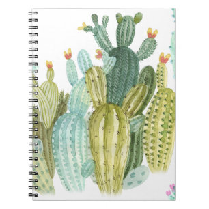 Vintages Cacti blühendes Wasserfarbmuster Notizblock