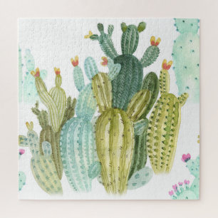 Vintages Cacti blühendes Wasserfarbmuster Puzzle