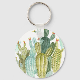 Vintages Cacti blühendes Wasserfarbmuster Schlüsselanhänger