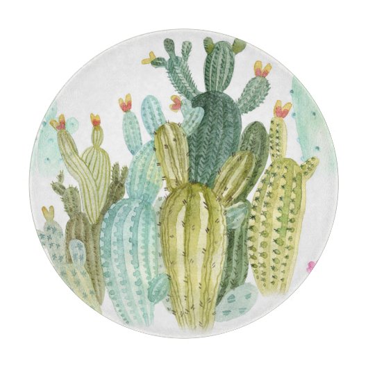 Vintages Cacti blühendes Wasserfarbmuster Schneidebrett (Vorderseite)