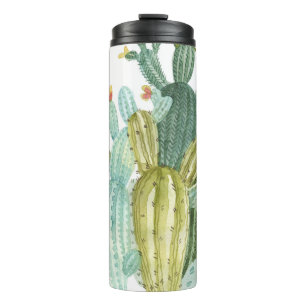 Vintages Cacti blühendes Wasserfarbmuster Thermosbecher