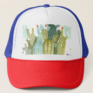 Vintages Cacti blühendes Wasserfarbmuster Truckerkappe