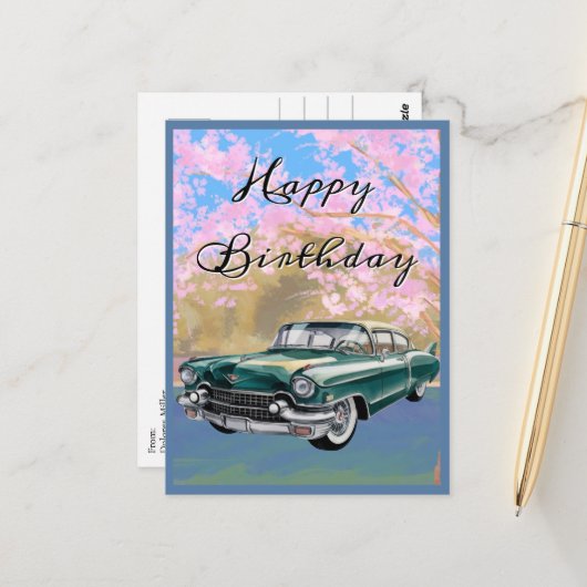 Vintages Cadillac Auto, einfaches Retro Geburtstag Postkarte (Vorderseite/Rückseite Beispiel)