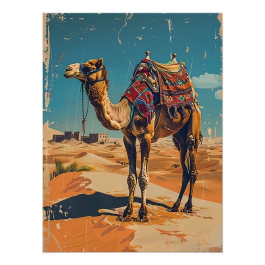 Vintages Camel Retro-Wüstendekoupage Poster (Vorderseite)