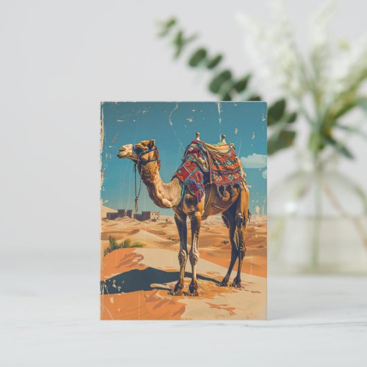 Vintages Camel Retro-Wüstendekoupage Postkarte (Stehend Vorderseite)