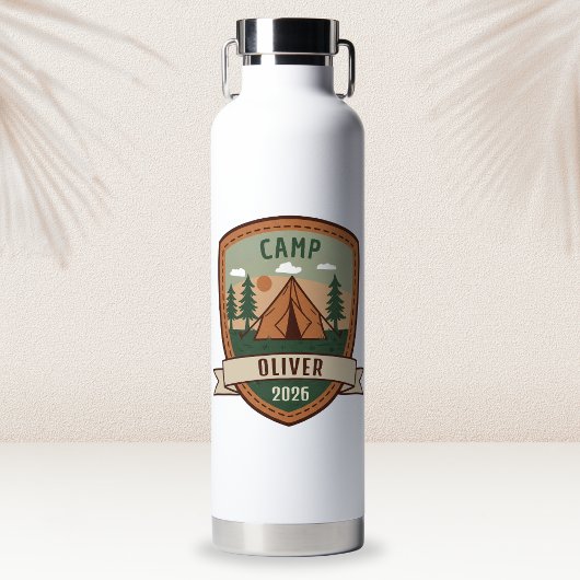 Vintages Camping Abzeichen Personalisiert Trinkflasche