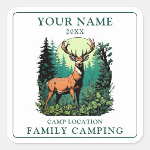 Vintages Camping der Hirschwaldfamilie Quadratischer Aufkleber